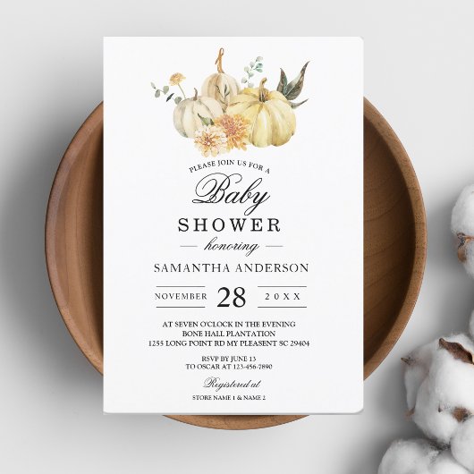 おしゃれな秋の水彩画のかぼちゃと花 招待状