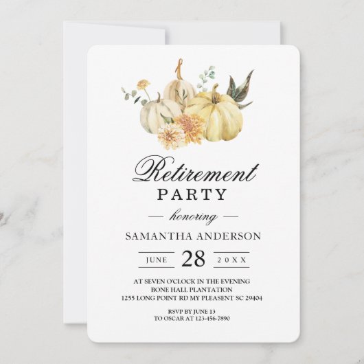 おしゃれな秋の水彩画のカボチャと花 招待状 (正面)