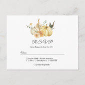 おしゃれな秋の水彩画のパンプキンと花 インビテーションポストカード (正面)