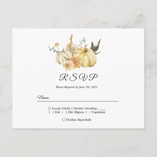おしゃれな秋の水彩画のパンプキンと花 インビテーションポストカード (正面)