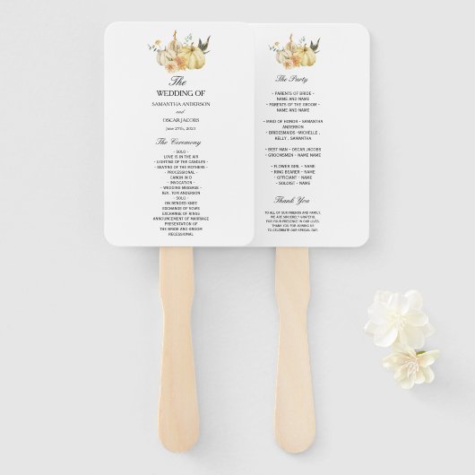 おしゃれな秋の水彩画のパンプキンと花 ハンドファン (正面&裏面)