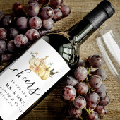 おしゃれな秋の水彩画のパンプキンと花 ワインラベル