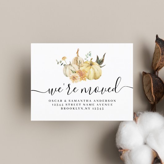 おしゃれな秋の水彩画パンプキン&フラワー 案内ポストカード