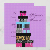 おしゃれな積み重ねギフトの誕生日パーティー招待状 招待状 (正面/裏面)