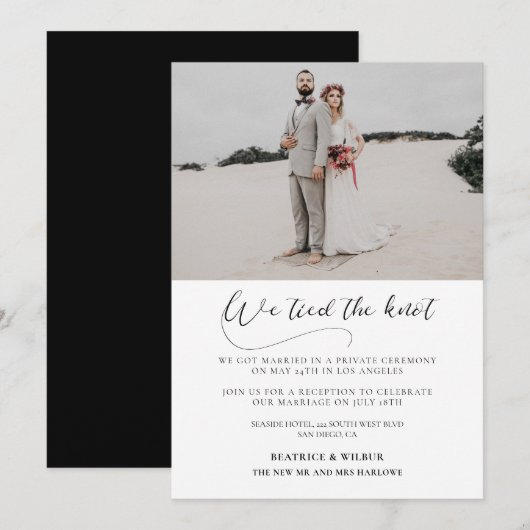 おしゃれな筆記体で結婚報告 招待状 (正面/裏面)