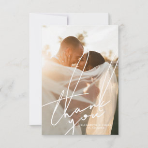 おしゃれな筆記体写真結婚式感謝カード サンキューカード