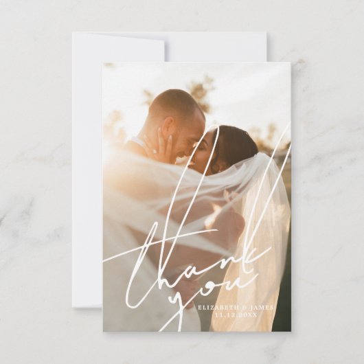 おしゃれな筆記体写真結婚式感謝カード サンキューカード (正面)