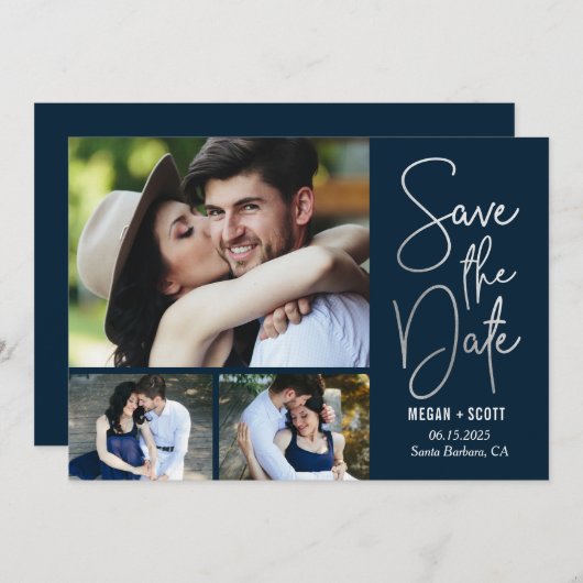 おしゃれな筆記体編集可能カラー Save The Date カード (正面/裏面)