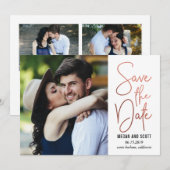 おしゃれな筆記体編集可能カラー Save The Date ローズゴールド セーブザデート (正面/裏面)