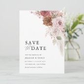 おしゃれな筆記体 パンパス ダスティピンク セーブザデート カード (スタンド正面)