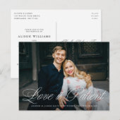 おしゃれな筆記体 結婚延期のお知らせ 案内ポストカード (正面/裏面)