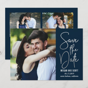おしゃれな筆記体 編集可能な色 Save The Date シルバー 招待状