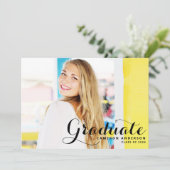 おしゃれな筆記体 | 黒の写真 卒業おめでとうのご案内 招待状 (スタンド正面)