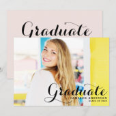 おしゃれな筆記体 | 黒の写真 卒業おめでとうのご案内 招待状 (正面/裏面)