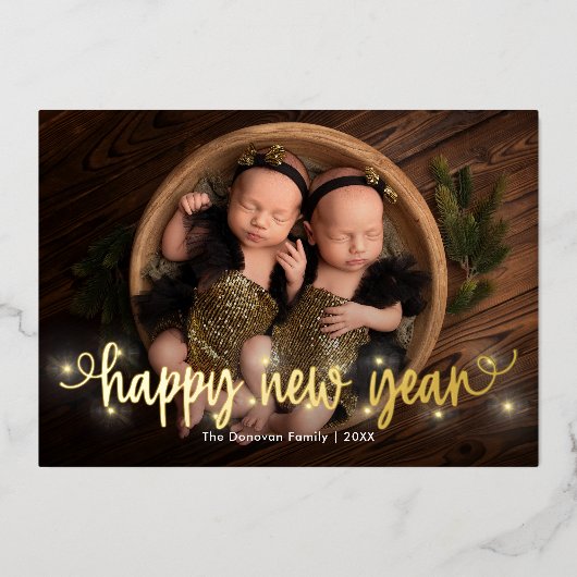 おしゃれな箔加工のFOIL ハッピー・ニュー・イヤー・ホリデーカード 箔シーズンカード (正面)