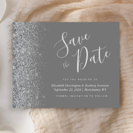 おしゃれな節約ウェディング・セーブ・ザ・デート(グレー・シルバー・グリッター)
