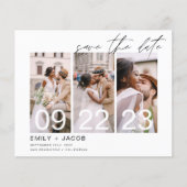 おしゃれな節約タイプの3枚写真付Save the Date招待状 チラシ (正面)