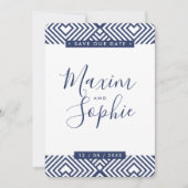 おしゃれな節約日付保存 フォト GEO 現代的なネイビーの結婚式 招待状 (正面)