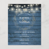 おしゃれな紐のライトが特徴の ブルージーな ラスティック ウェディング 招待状 (正面)