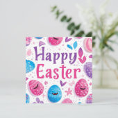 おしゃれな紫とピンクのイースターエッグをカスタマイズ シーズンカード (スタンド正面)