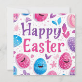 おしゃれな紫とピンクのイースターエッグをカスタマイズ シーズンカード (正面)