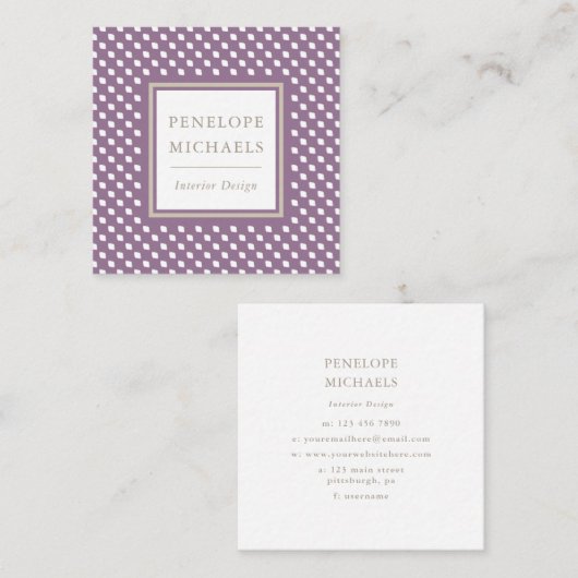 おしゃれな紫と白の幾何学模様 スクエア名刺 (正面/裏面)