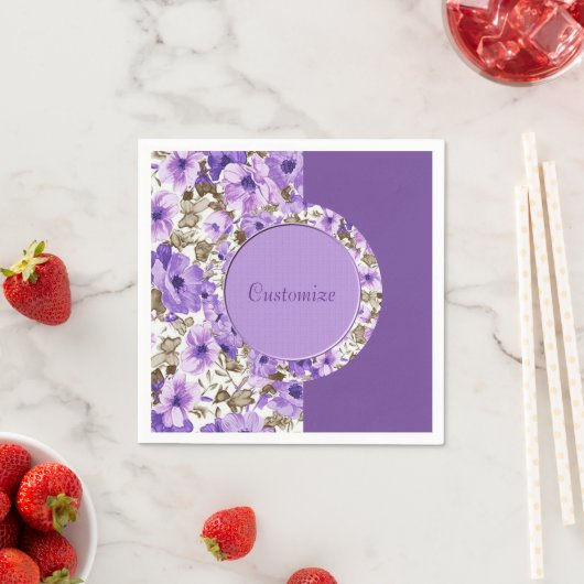 おしゃれな紫と白の花柄のナプキン 4 枚 スタンダードカクテルナプキン (インサイチュ)