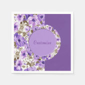 おしゃれな紫と白の花柄のナプキン 4 枚 スタンダードカクテルナプキン (正面)