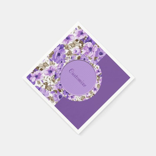 おしゃれな紫と白の花柄のナプキン 4 枚 スタンダードカクテルナプキン (角)