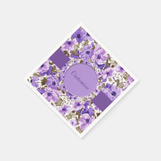 おしゃれな紫と白の花柄ナプキン2 スタンダードカクテルナプキン (角)