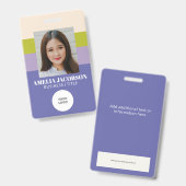 おしゃれな紫と緑の社員写真IDとロゴ バッジ (表裏)