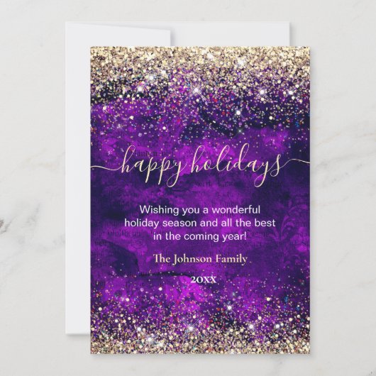 おしゃれな紫と金のクリスマス新年挨拶 カード (正面)