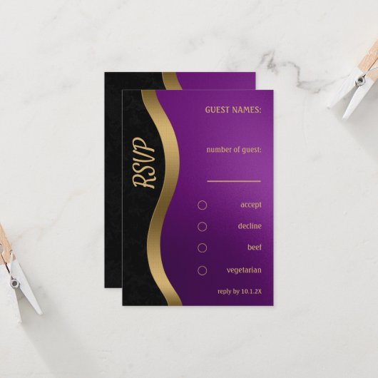 おしゃれな紫と金 招待状 (正面/裏面インサイチュ)