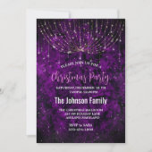 おしゃれな紫と銀の偽のグリッターが付いたクリスマスライト 招待状 (正面)