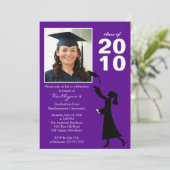おしゃれな紫と黒の卒業おめでとう招待状 招待状 (スタンド正面)