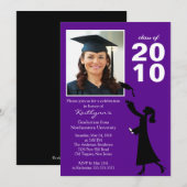 おしゃれな紫と黒の卒業おめでとう招待状 招待状 (正面/裏面)