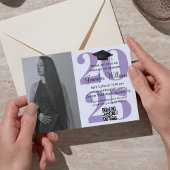 おしゃれな紫の写真 卒業パーティー 2026 QRコード 招待状