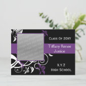 おしゃれな紫の卒業写真招待状 招待状 (スタンド正面)