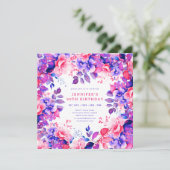 おしゃれな紫の水彩花模様90歳誕生日 招待状 (スタンド正面)