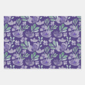 おしゃれな紫の花と葉の水彩模様 ラッピングペーパーシート (正面)