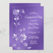 おしゃれな紫の花のエンゲージメント招待状 招待状 (正面/裏面)