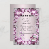 おしゃれな紫の花のセンスあふれる Save The Date カード (正面/裏面)