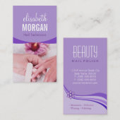 おしゃれな紫の花のネイルサロン・マニキュア・エスパ 名刺 (正面/裏面)