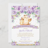 おしゃれな紫の花のフクロウ　オンライン赤ちゃん歓迎会 by Mail 招待状 (正面)