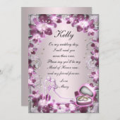 おしゃれな紫の花のメイドオブオナーカード 招待状 (正面/裏面)