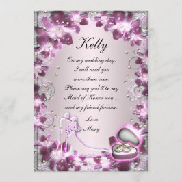 おしゃれな紫の花のメイドオブオナーカード 招待状