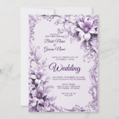 おしゃれな紫の花の結婚式招待状 招待状 (正面)