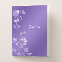 おしゃれな紫の花柄ポケットフォルダー