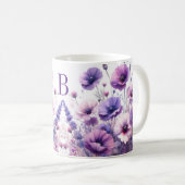 おしゃれな紫の花柄モノグラムハイビスカスマグ コーヒーマグカップ (正面右)