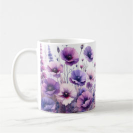 おしゃれな紫の花柄モノグラムハイビスカスマグ コーヒーマグカップ